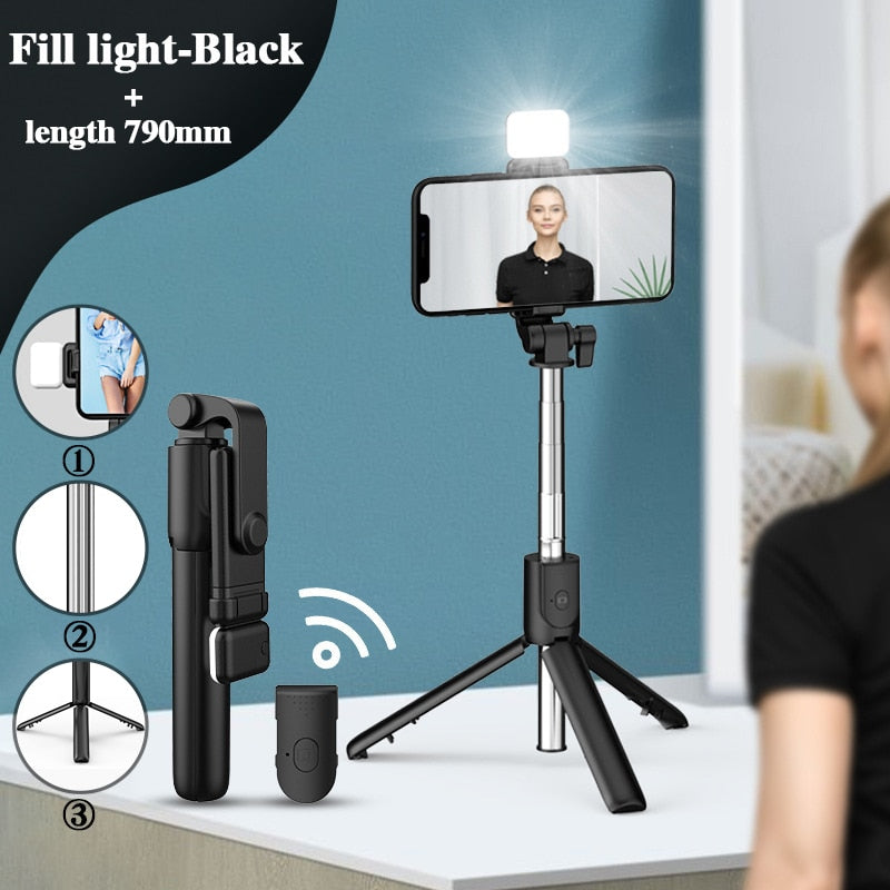 Wireless Selfie Stick Foldable, Bluetooth, Mini Tripod, Fill Light Shutter Remote Control For Smartphones