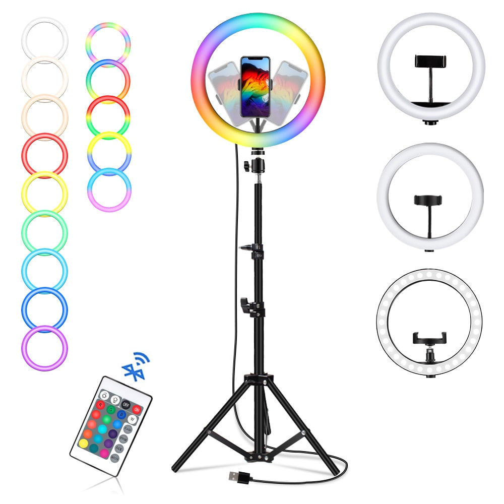 Colorful LED Ring Light with Tripod Stand and Phone Clip
